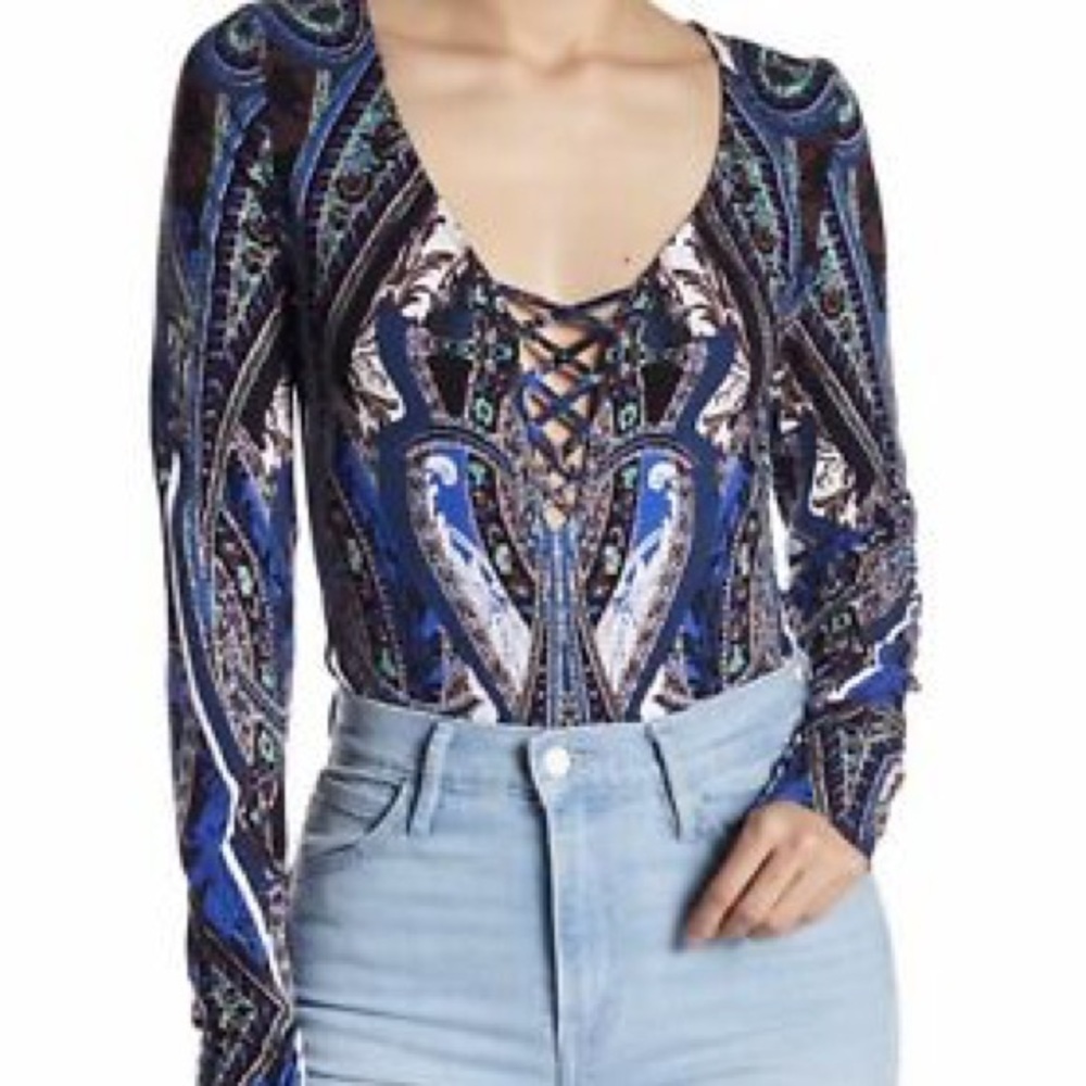 NWT sz M Free People Pick a Place bodysuit blue